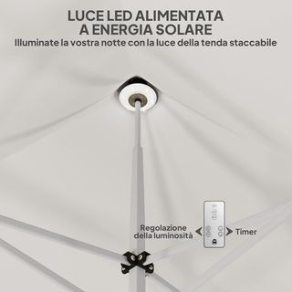 Gazebo Pieghevole 3x3 M Pop-up con Altezza Regolabile su 3 Livelli con Luci LED Solari e Borsa da Trasporto, Gazebo da Esterno in Metallo e Oxford, UV50+, per Giardino, Feste, Campeggio, Bianco