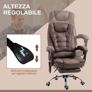Silla de Oficina Masajeadora y Reclinable con 6 Puntos Vibrantes y Calefacción, Silla de Escritorio Ajustable en Altura, Marrón