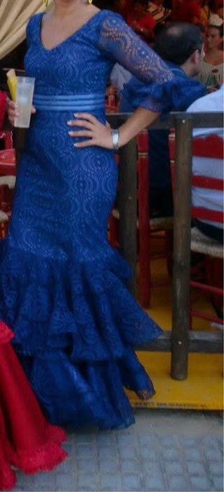 Vestido Flamenca Azul Calado Crochet