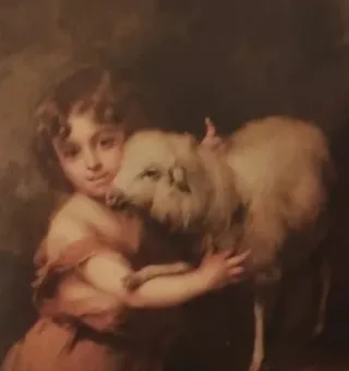 Cuadro vintage niño con cordero