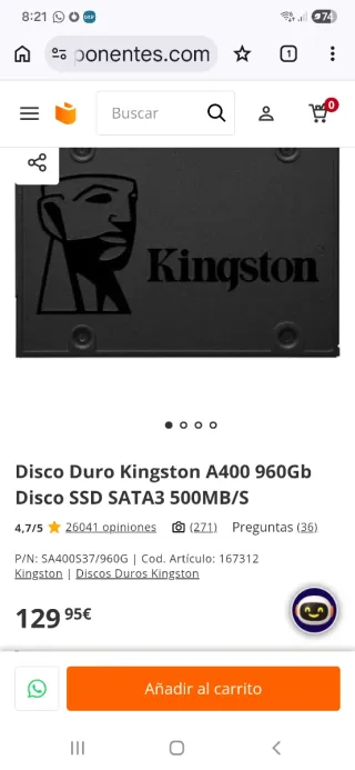 SSD Kingston A400 960GB