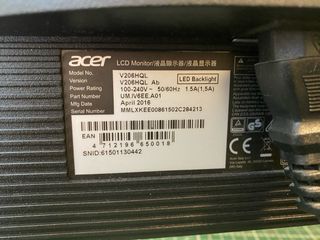 Monitor Acer V206HQL Negro