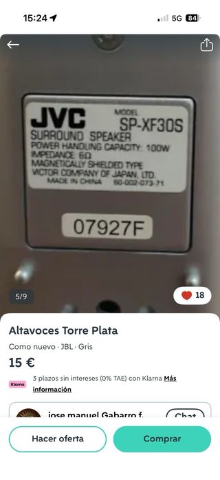Altavoces Torre JBL Plata