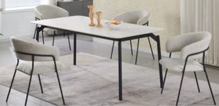 4 Sillas Comedor Beige/Negro Tela/Metal