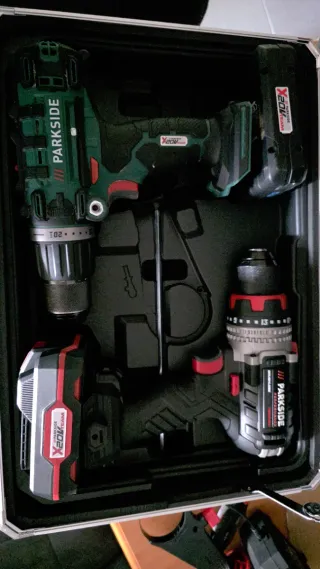 2 taladros + 4 baterías + maletin