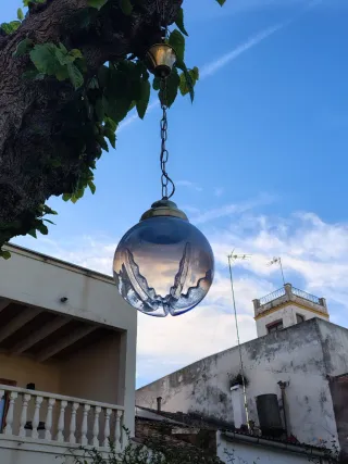 Lampara Farol vintage globo Mazzega color azul