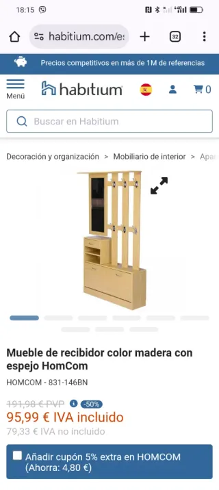 Mueble recibidor madera con espejo