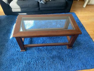 Mesa de centro madera maciza y cristal 98 x 50
