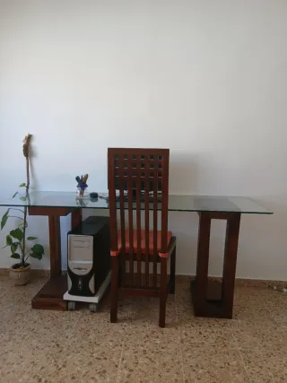 Escritorio Madera Teca y Cristal