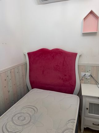 Cabecero terciopelo rosa y canapé 90