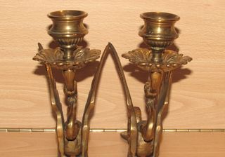 Par candelabros porta velas Francia dragón fénix