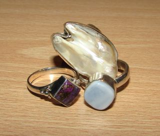 Lote anillos sortijas 4 plata ópalo y 5 bisutería