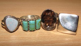 Lote anillos sortijas 4 plata ópalo y 5 bisutería
