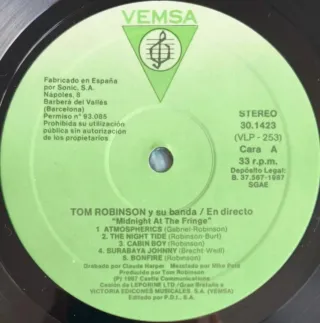 LP Vinilo Tom Robinson Live