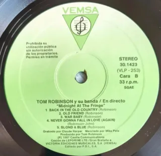 LP Vinilo Tom Robinson Live