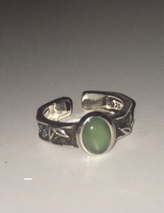 Anillo Plata Vintage Ajustable Piedra Verde