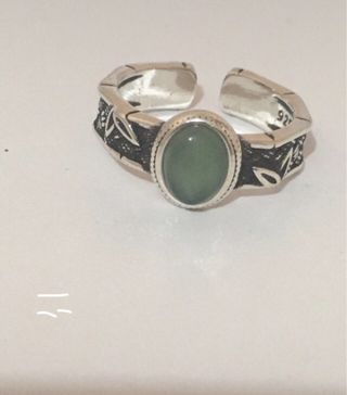 Anillo Plata Vintage Ajustable Piedra Verde