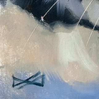 Dipinto originale ad olio firmato di gatto blu