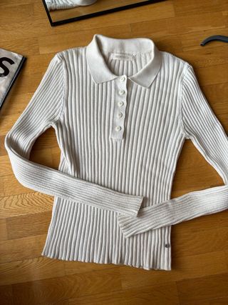 Camiseta manga larga Brownie canalé botones blanca