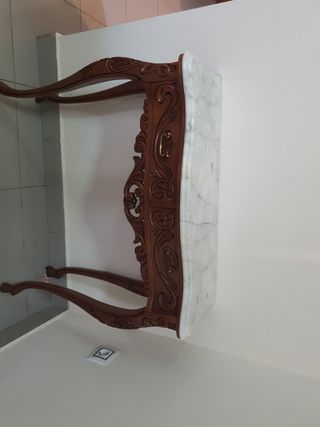 Mesa de entrada madera y mármol antigua