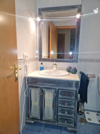 Mueble de baño madera azul y gris