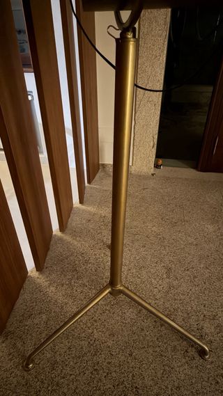 Lámpara de pie dorada estilo foco.