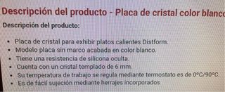 Placa cristal exhibir platos calientes