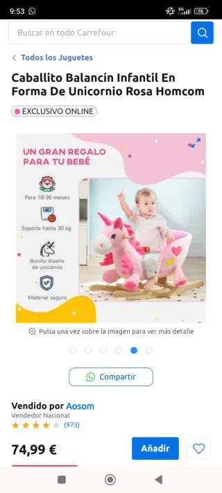 Caballito balancín Unicornio Rosa ¡ Como nuevo!