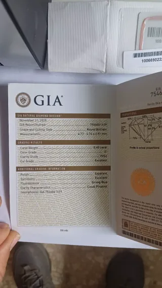 Diamante Natural 0.40 ct GIA D VVS2 3EX