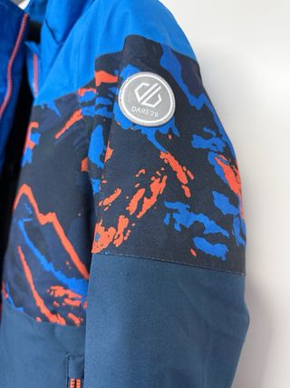 Traje de esquí infantil azul y naranja