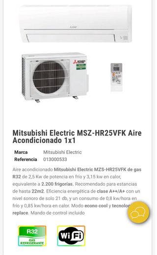 Mitsubishi MSZ-HR25VFK Aire Acondicionado Wifi R32