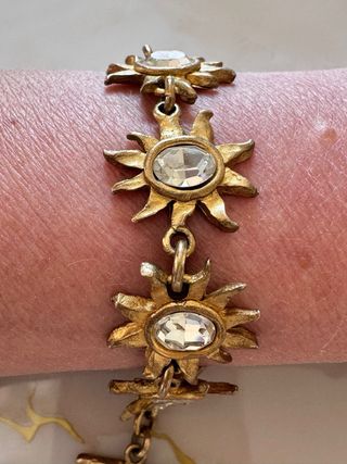 Braccialetto vintage sole cristalli dorato firmato