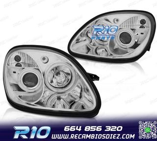 FAROS MERCEDES CLASE SLK R170 96-04 OJOS ANGEL FONDO CROMO