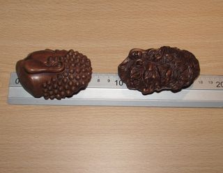 Okimono Japón China netsuke Buda Diablo separados