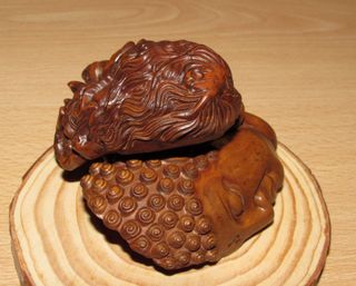 Okimono Japón China netsuke Buda Diablo separados