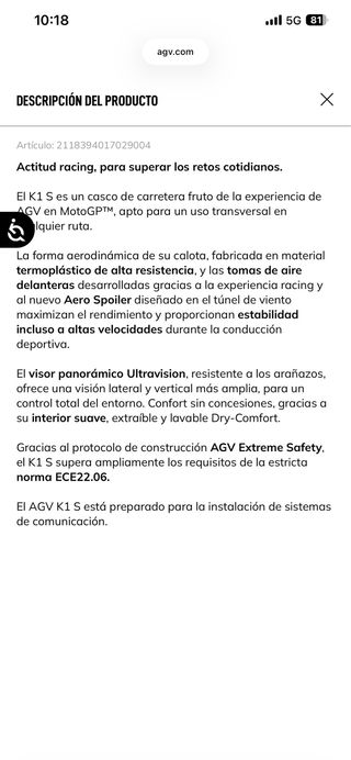 Casco Moto Integral AGV K1 S Matt Black