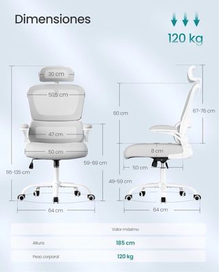 Silla ergonómica oficina gris con reposacabezas