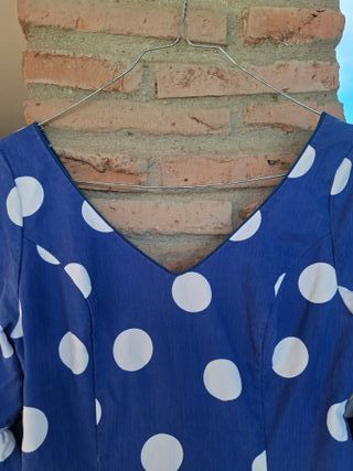 Traje Flamenca Lunares Azul y Blanco