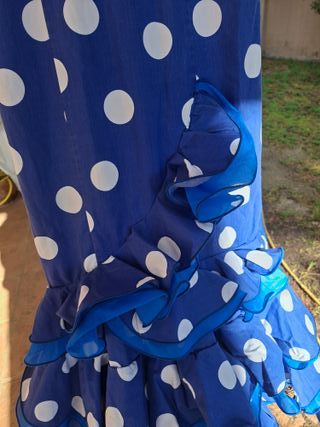Traje Flamenca Lunares Azul y Blanco