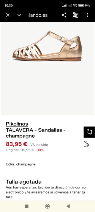 Sandalias Pikolinos T40 Oro y Blanco