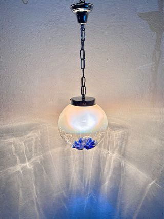 Lampadario Vetro Soffiato Murano Globo Blu