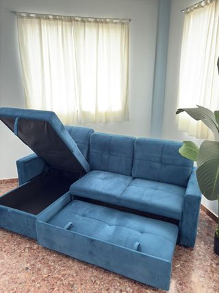 Sofá cama chaise longue azul - ENVÍO GRATIS
