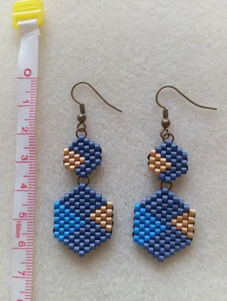 Pendientes Miyuki Hexagonales Azul y Dorado