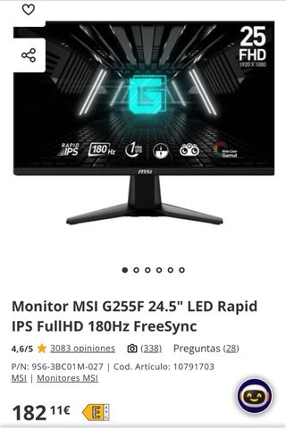 Monitor MSI G255F 24.5" LED Rapid IPS FullHD 180Hz