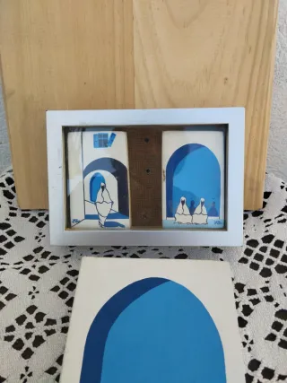 Cuadro y piedras pintadas 17x13cm