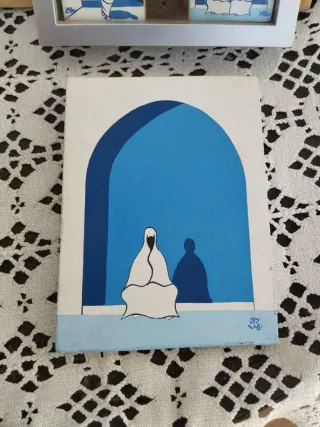Cuadro y piedras pintadas 17x13cm