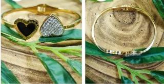 Pulsera Naora Baño Oro Corazón Negro y Brillante