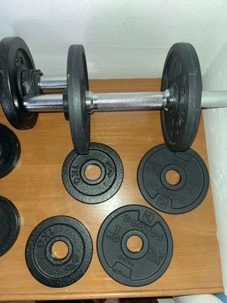 2 Mancuernas 10kg c/u + Discos