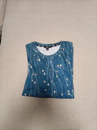Camiseta manga larga mujer azul y gris