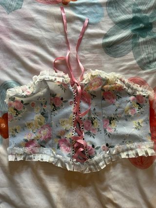 Top Corset Floral con Lazos Rosa